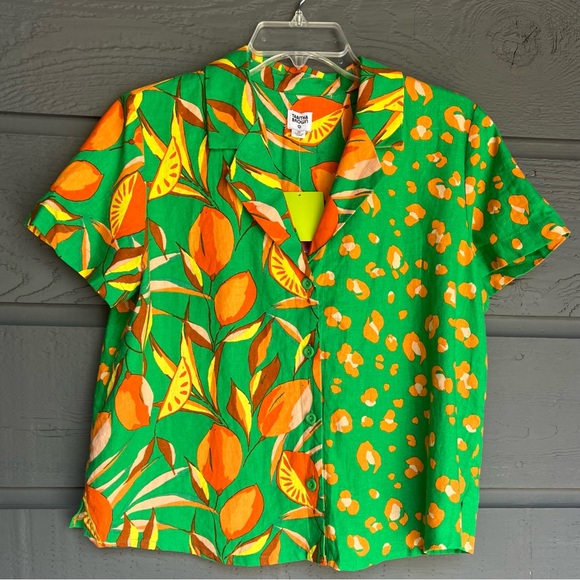 TABITHA BROWN TROPICAL PRINT SHORT SLEEVE BUTTON FRONT SHIRT BLOUSE SIZE M NEW - Picture 11 of 11